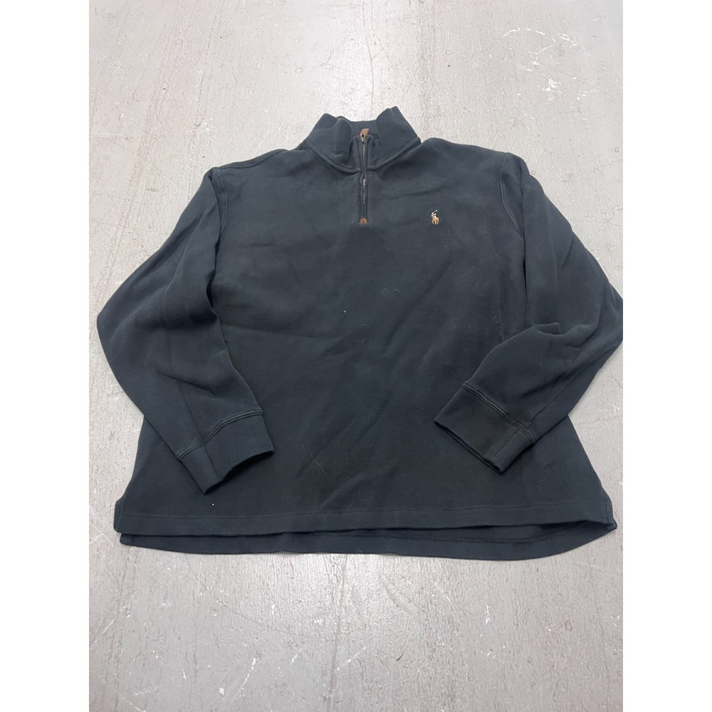 Polo Ralph Lauren Sweater Men's XL Black Pony Logo Tight Knit Quarter Zip Winter